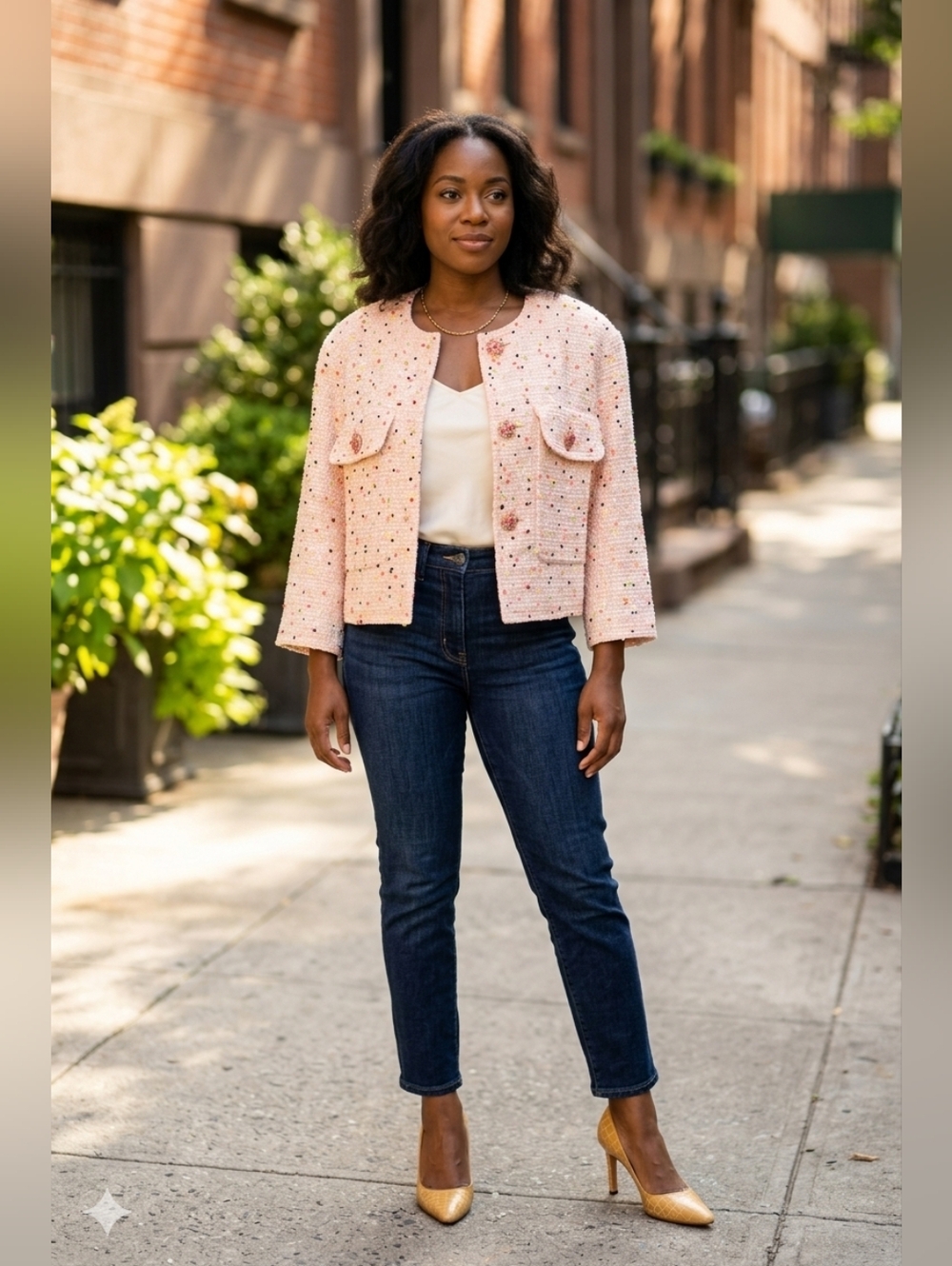 CHANEL Spring 2019 RTW Pink Multi Speckled Tweed Cropped Jacket Size FR 36/US 4 - Picture 3 of 11
